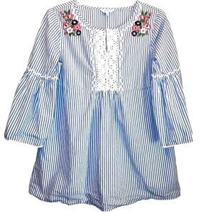 Crown & Ivy Embroidered Striped Tunic in Blue/White/Multi Women’s XS